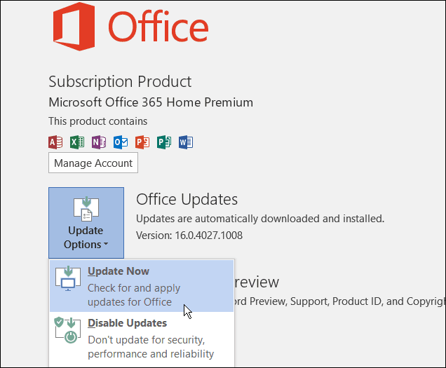 Office 2016-opdatering
