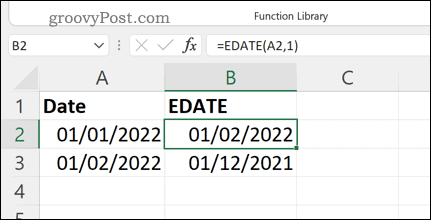 Yderligere eksempler på EDATE-formlen i Excel