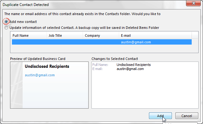 Få Outlook til at vises for at sende e-mails til ukendte modtagere