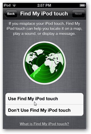 Opsætning af iCloud Find m Ipod Touch