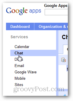 Google Apps Dashboard-indstillinger chat