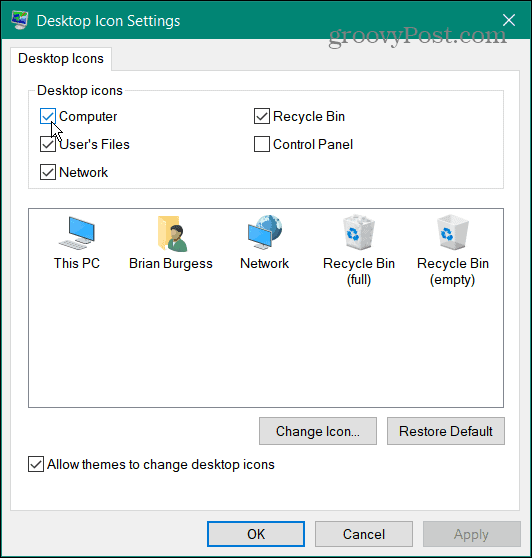 ikoner gendanner skrivebordsikoner på Windows