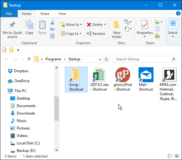 Startmappe Windows 10