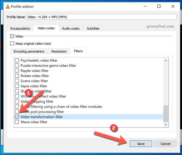 Tilføjelse af et rotationsfilter til en VLC-video på Windows
