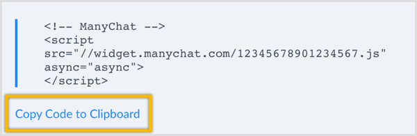 ManyChat Kopier kode til udklipsholder