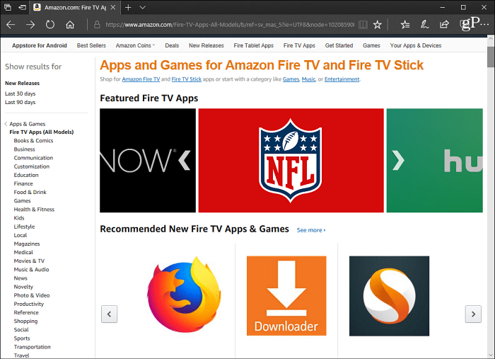 Apps Fire TV Amazon-websted