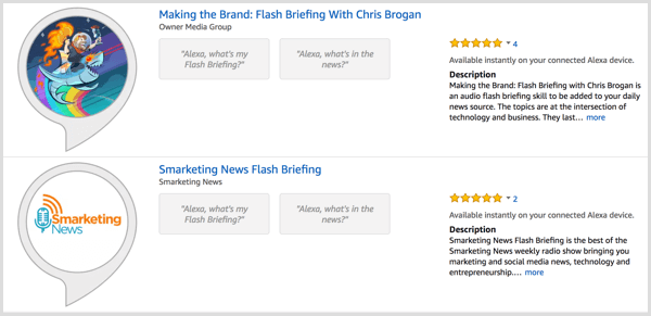 Søg efter flash briefings i Alexa Skill Store.