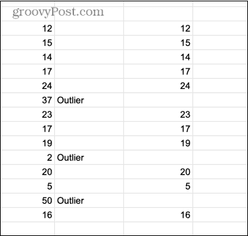 google sheets fjernede outliers