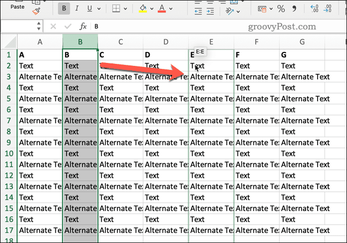 Flytning af en kolonne i Excel