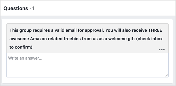 Bed potentielle Facebook-gruppemedlemmer om at angive deres e-mail-adresse til gengæld for en freebie.