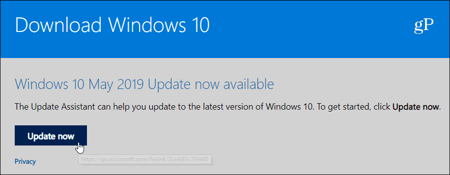 Opdater Windows 10 1903 maj 2019 Opdatering