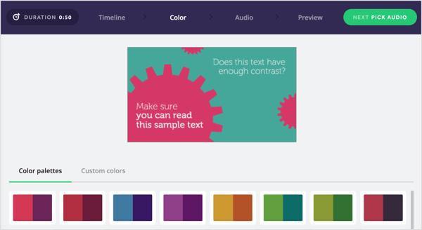 Vælg en farvepalet til din Biteable-video, eller opret din egen.