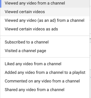 Sådan oprettes en YouTube-annoncekampagne, trin 27, indstil specifik handling til remarketingbruger