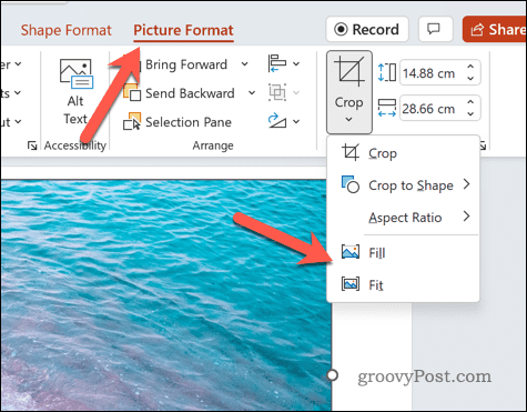 Fyld en PowerPoint-form med et billede og tilpas eller fyld den
