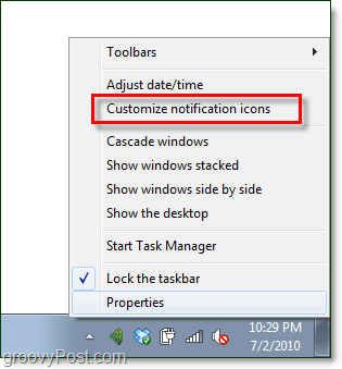 tilpas Windows 7-systembakke-meddelelser