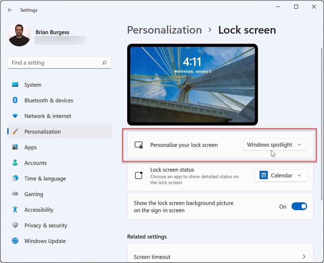 Tilpas låseskærm Windows 11