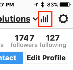 Tryk på søjlediagramikonet for at få adgang til din Instagram Insights.