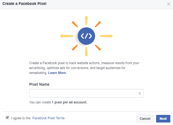 Tilføj et navn til din Facebook-pixel.