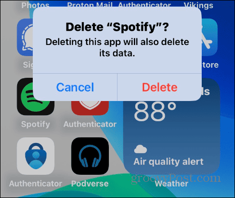 Slet Spotify-appen på iPhone
