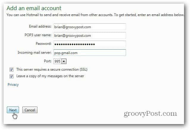 Sådan føjes Gmail til Outlook.com