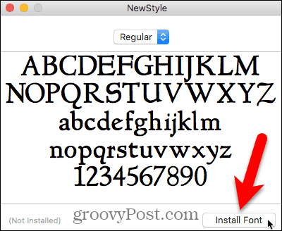 Klik på Installer skrifttype