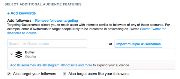 Du kan målrette din annonce til tilhængerne af en anden Twitter-konto.