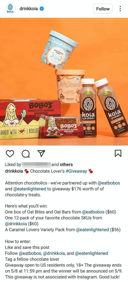 billede af Instagram-virksomhedsindlæg med co-branded giveaway