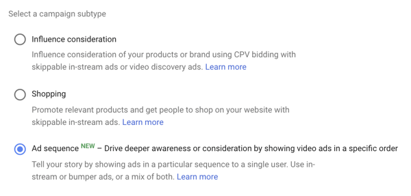 Sådan oprettes en YouTube-annoncekampagne, trin 39, mulighed for at indstille annoncesekventering