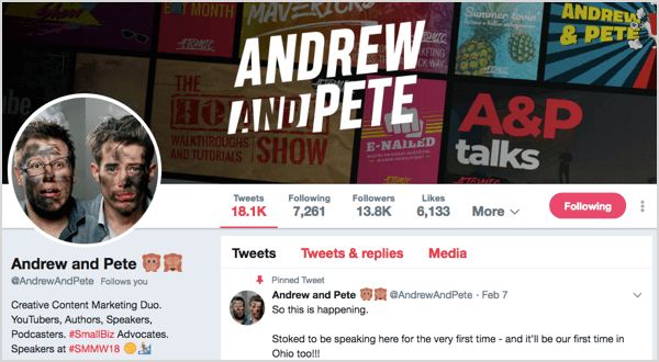 Twitter-profil for @andrewandpete.