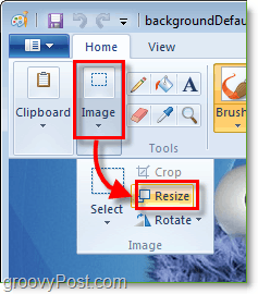 ændre størrelse på dit billede i maling i Windows 7 ved at klikke på billede og derefter ændre størrelsen