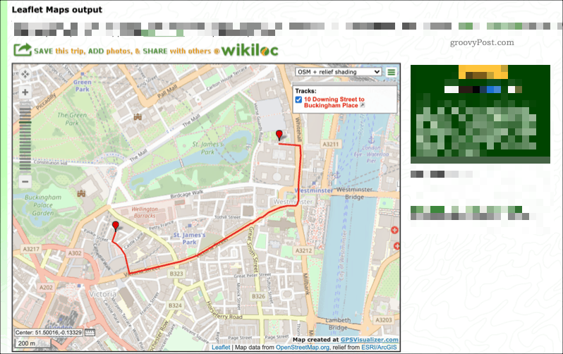 Et eksempel på kort oprettet ved hjælp af GPS Visualizer-tjenesten
