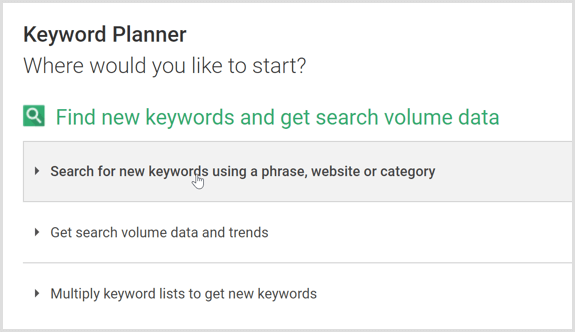 Google AdWords Keyword Planner-søgning