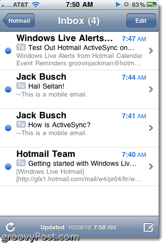 Føjelse af Hotmail Exchange ActiveSync til iPhone
