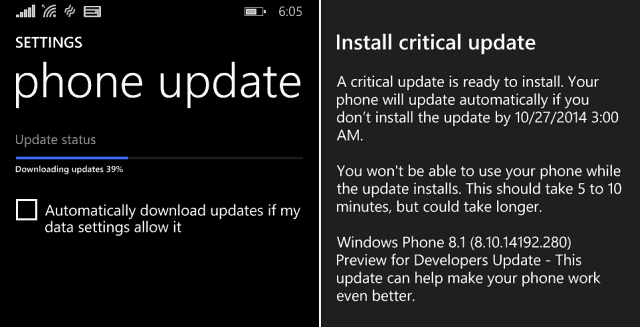 Windows Phone 8.1 Kritisk opdatering i eksempelvisning for udviklernes program, der nu er tilgængeligt