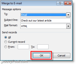 bekræft og klik på ok for at sende masse-e-mail med personlige e-mails