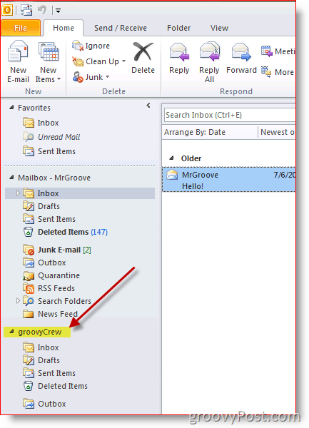 Outlook 2010-skærmbillede, hvordan du tilføjer yderligere postkasse