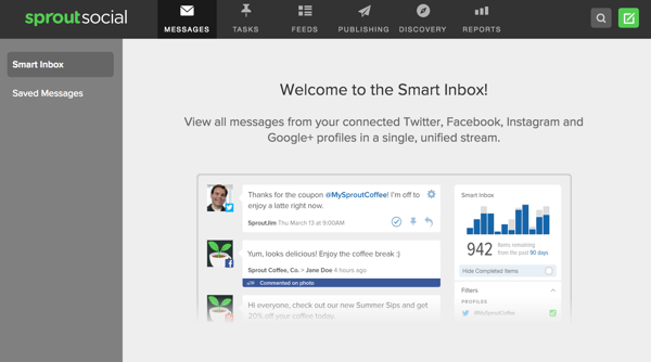 Sprout Social tilbyder en smart indbakke, der giver dig mulighed for at se meddelelser fra flere sociale profiler ét sted.
