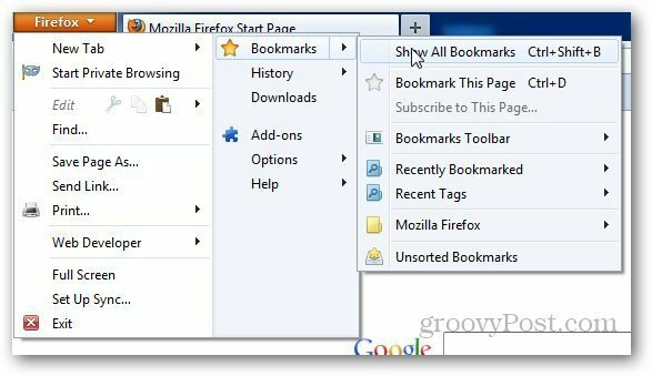 Gendan bogmærker Firefox 1