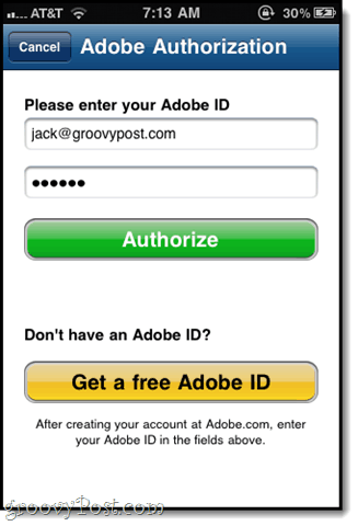 autoriser med dit Adobe-id