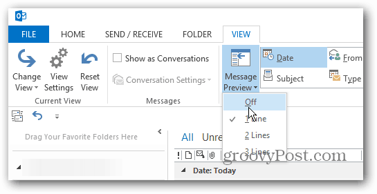 Sådan tilpasses forhåndsvisning af meddelelse i Outlook 2013
