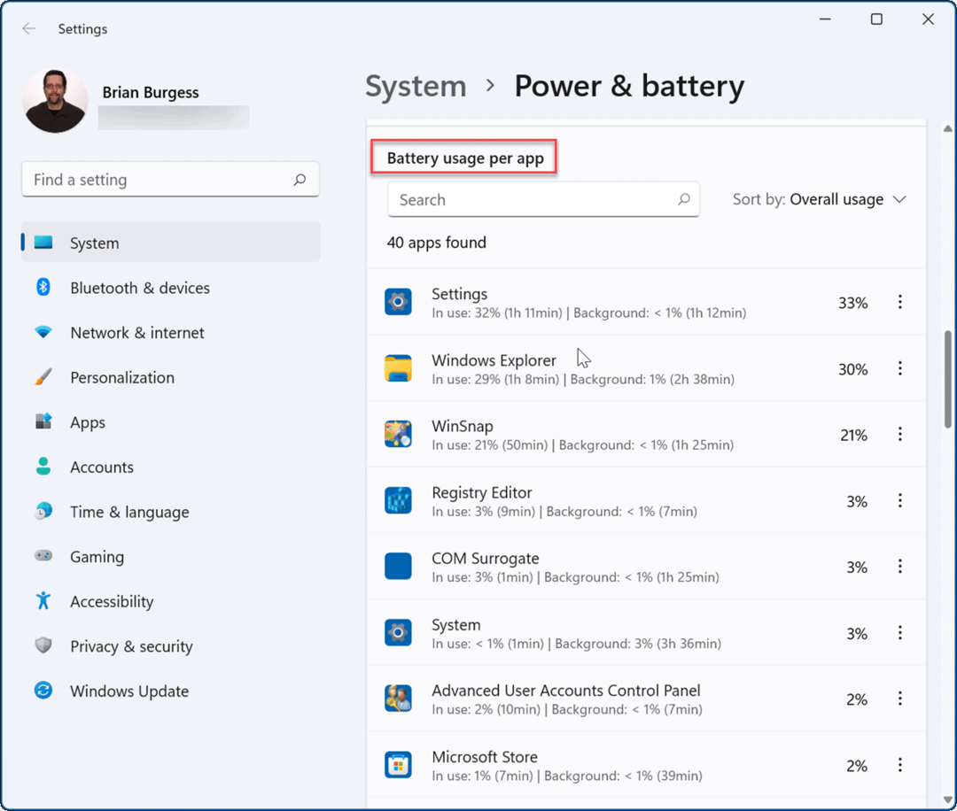 kontrollere resterende batteritid på Windows 11