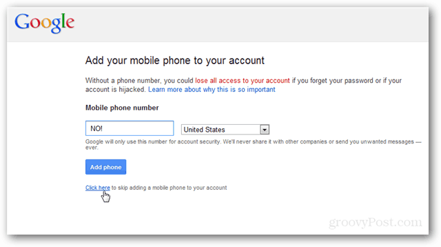 Google, stop med at bede mig om mit telefonnummer [frakoblet]