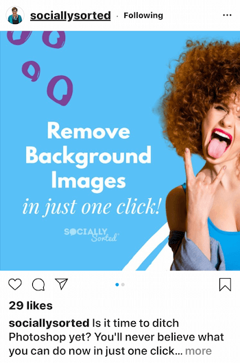 Socialt sorteret Instagram-indlæg med lys skrifttype på mørkere baggrund