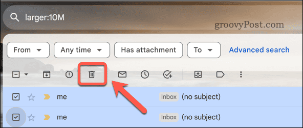 Sletning af Gmail-e-mails fra søgeresultater
