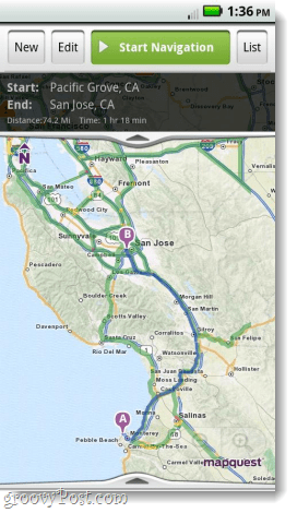 Mapquest til Android-appnavigation