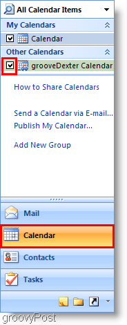 Skærmbillede af Outlook 2007-kalender - Tilføj 2. kalender