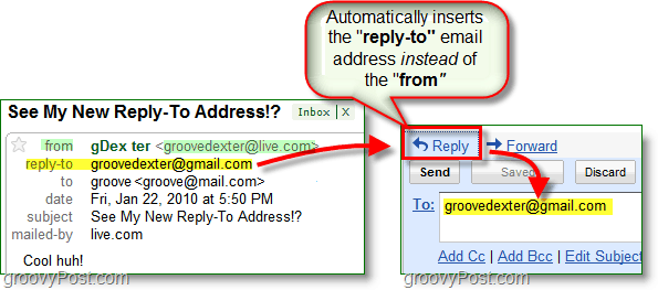 Når du konfigurerer en svar-e-mail-adresse, sender den alle svar til din alternative adresse
