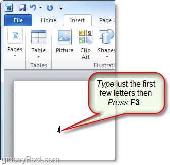 Brug f3-tasten til at indsætte autotekst i ord eller udsigt