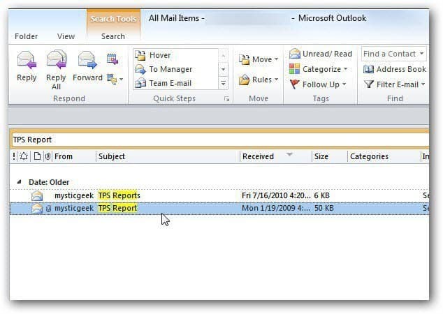 Outlook: Find lettere e-mails ved at søge i alle mapper