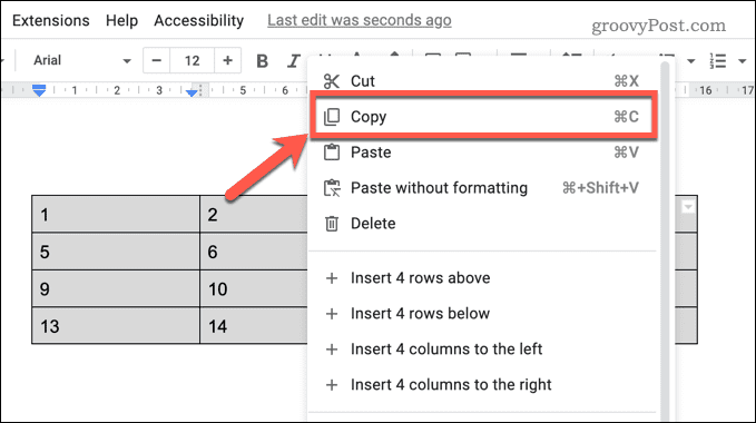 Kopier en tabel i Google Docs
